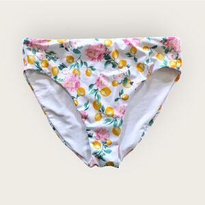 Floral Lemon Print Bikini Bottoms - White/Pink/Yellow